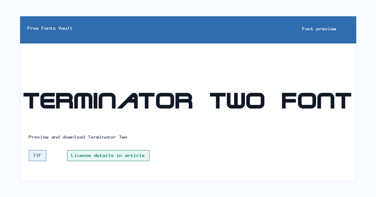 Terminator Two font preview showing the family name