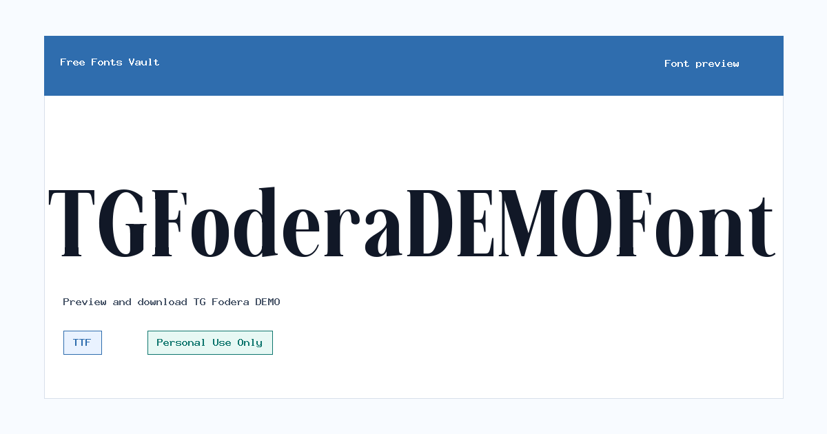 TG Fodera DEMO font preview showing the family name