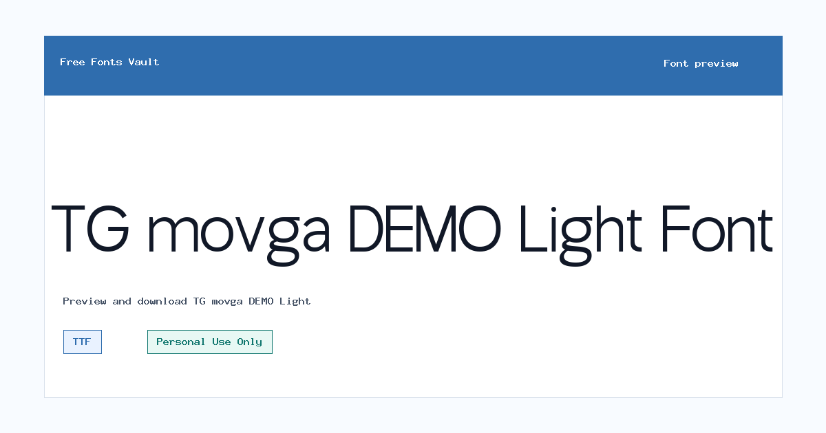 TG movga DEMO Light font preview showing the family name