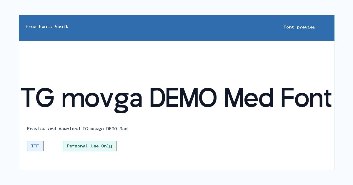 TG movga DEMO Med font preview showing the family name
