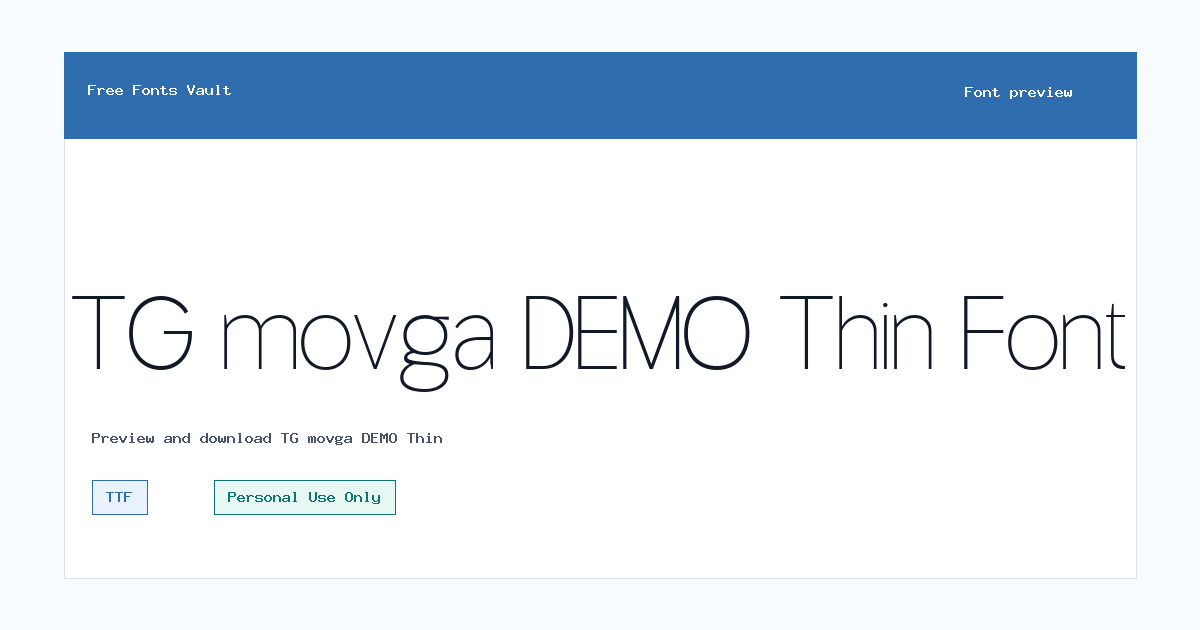 TG movga DEMO Thin font preview showing the family name