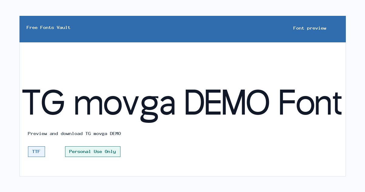 TG movga DEMO font preview showing the family name