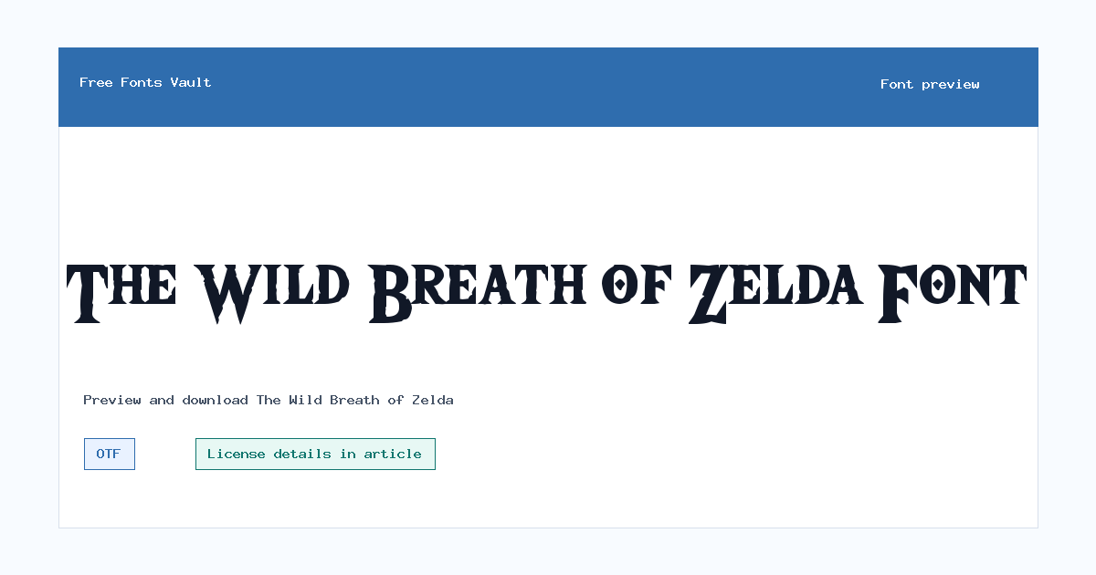 The Wild Breath of Zelda font preview showing the family name