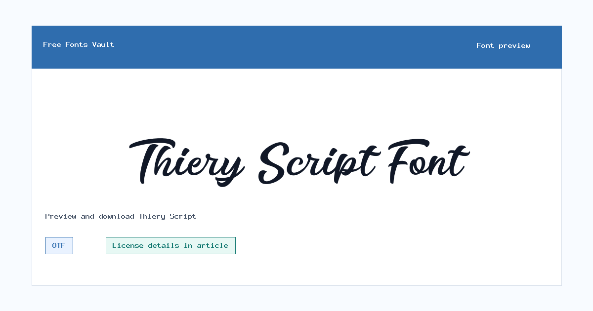 Thiery Script font preview showing the family name