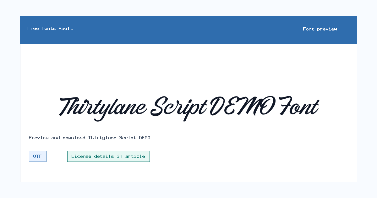 Thirtylane Script DEMO font preview showing the family name