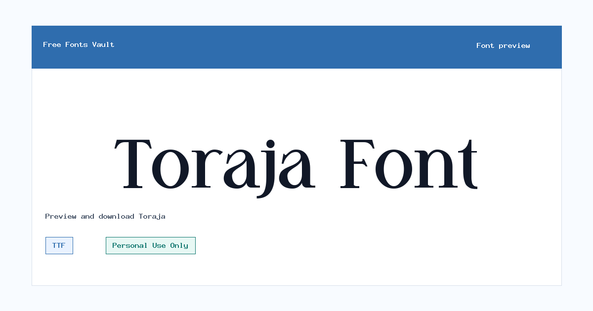 Toraja font preview showing the family name