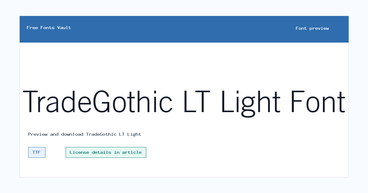 TradeGothic LT Light font preview showing the family name