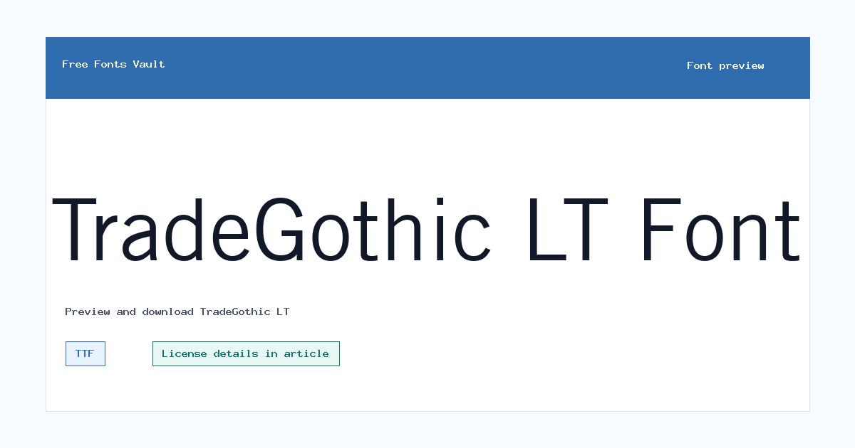 TradeGothic LT font preview showing the family name