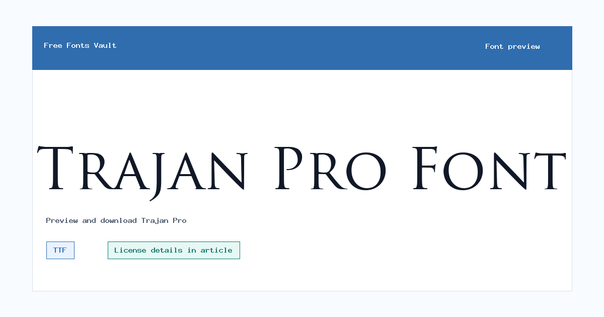 Trajan Pro font preview showing the family name