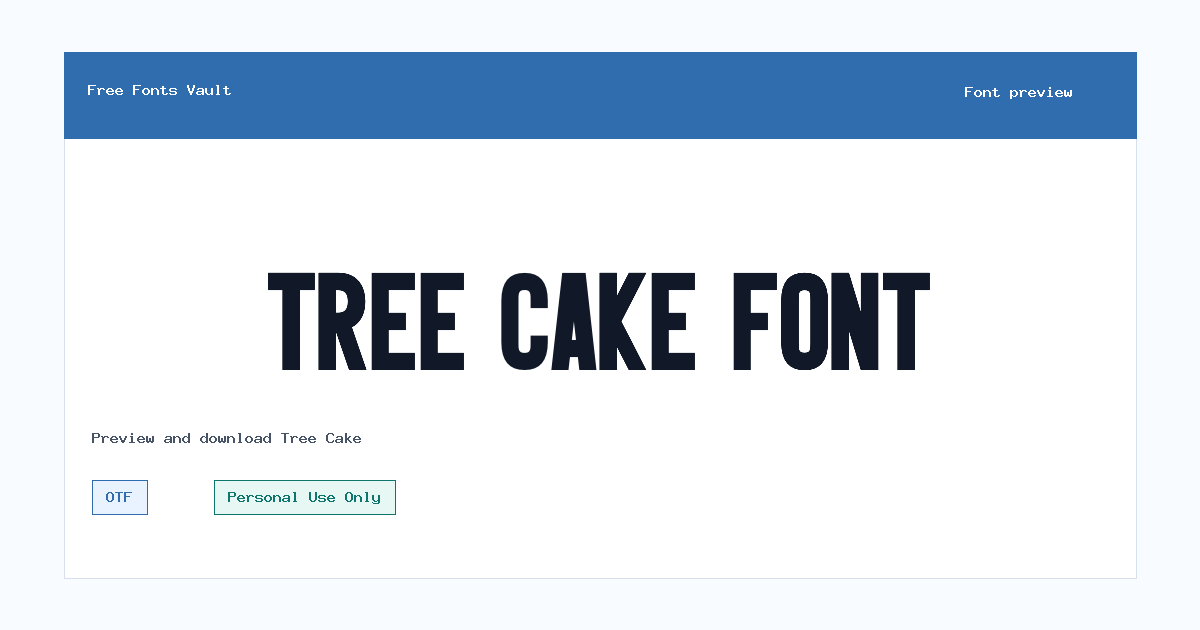 Tree Cake font preview showing the family name