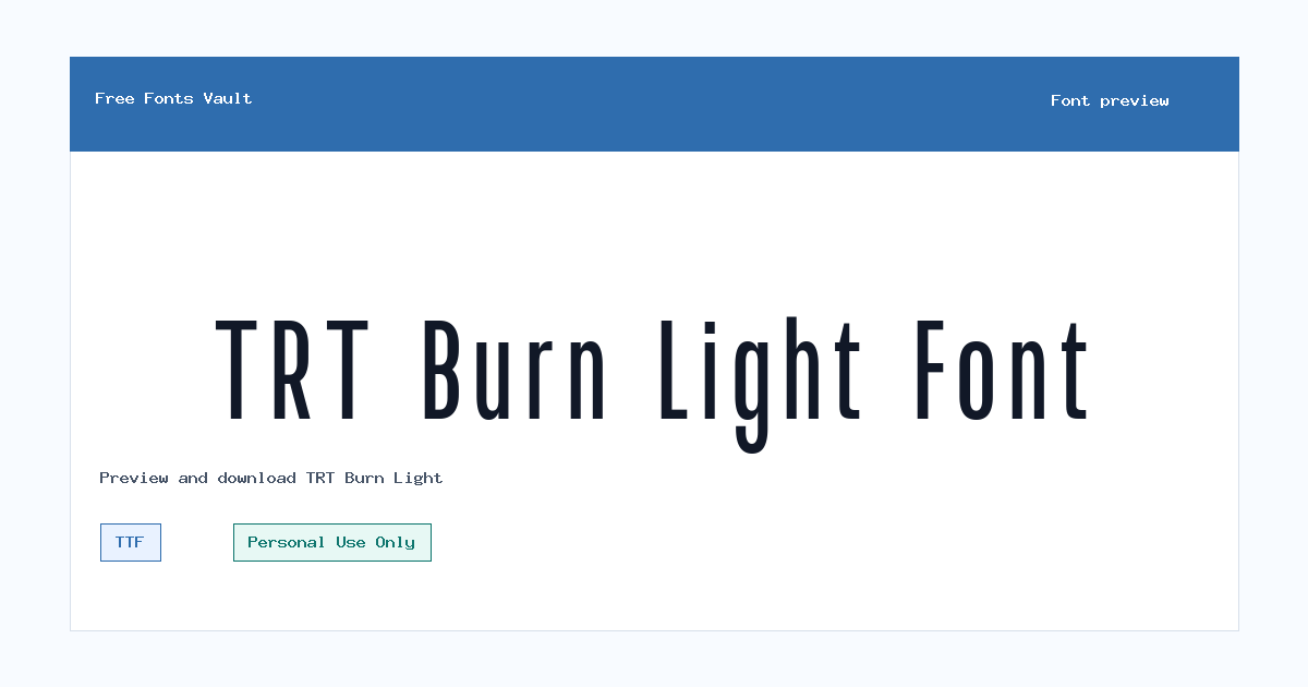 TRT Burn Light font preview showing the family name