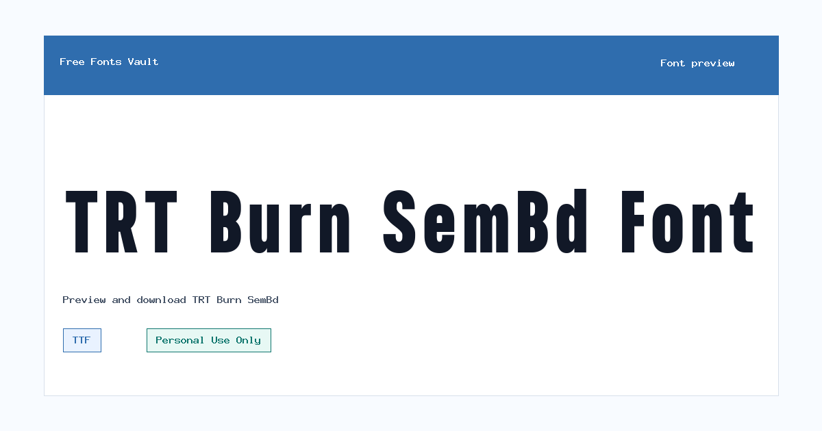 TRT Burn SemBd font preview showing the family name