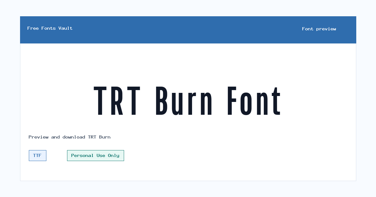 TRT Burn font preview showing the family name
