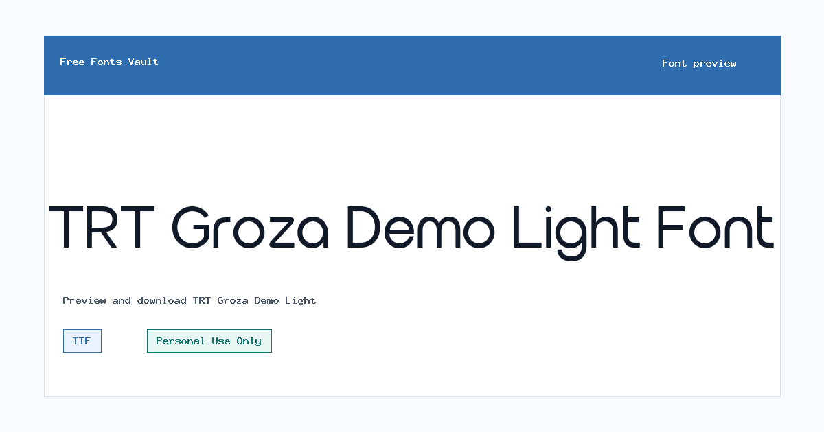 TRT Groza Demo Light font preview showing the family name