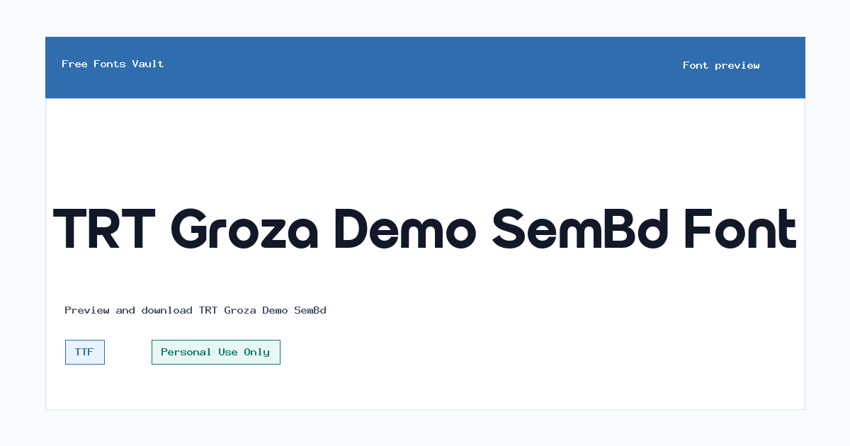TRT Groza Demo SemBd font preview showing the family name
