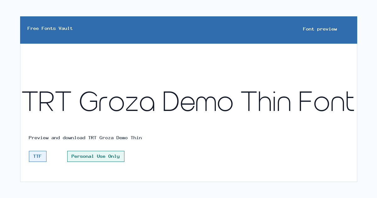 TRT Groza Demo Thin font preview showing the family name