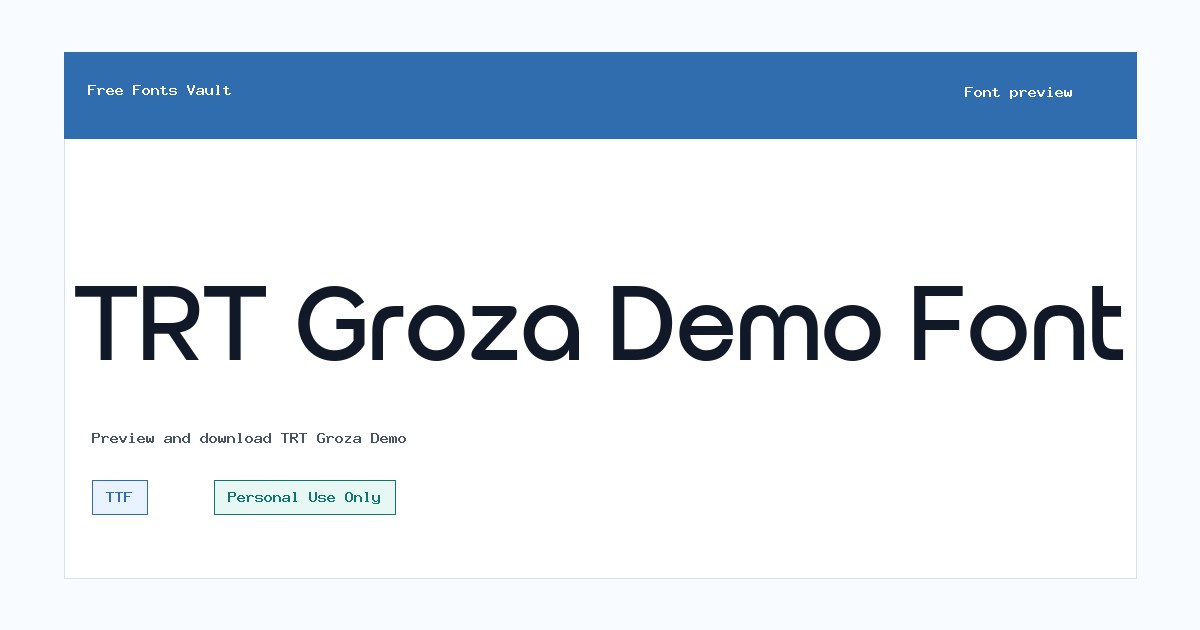 TRT Groza Demo font preview showing the family name