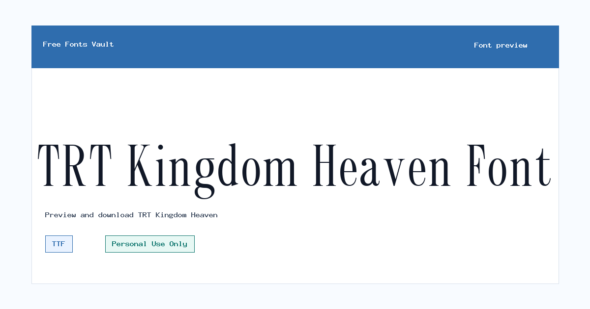 TRT Kingdom Heaven font preview showing the family name