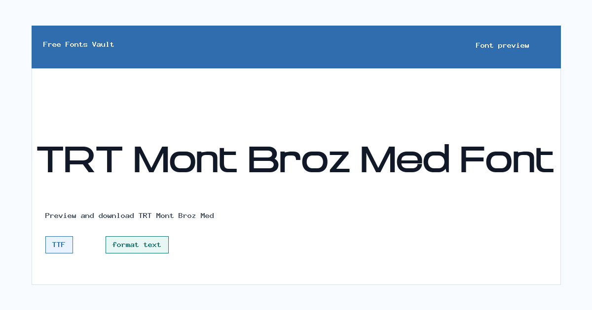 TRT Mont Broz Med font preview showing the family name