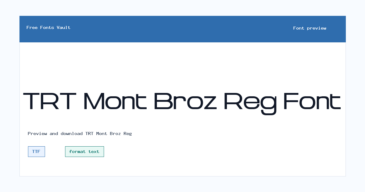 TRT Mont Broz Reg font preview showing the family name