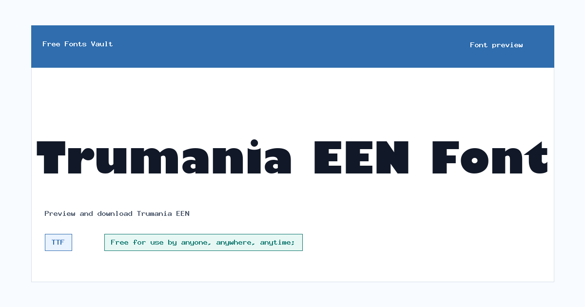 Trumania EEN font preview showing the family name
