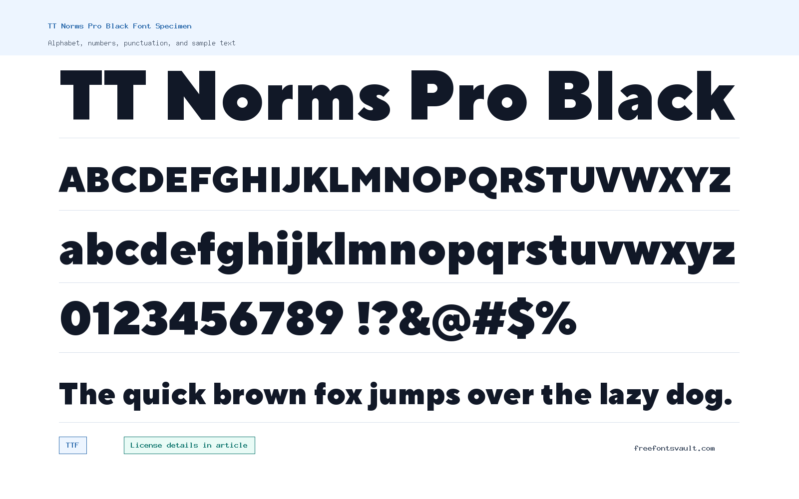 TT Norms Pro Black font specimen showing alphabet, numbers, and sample text