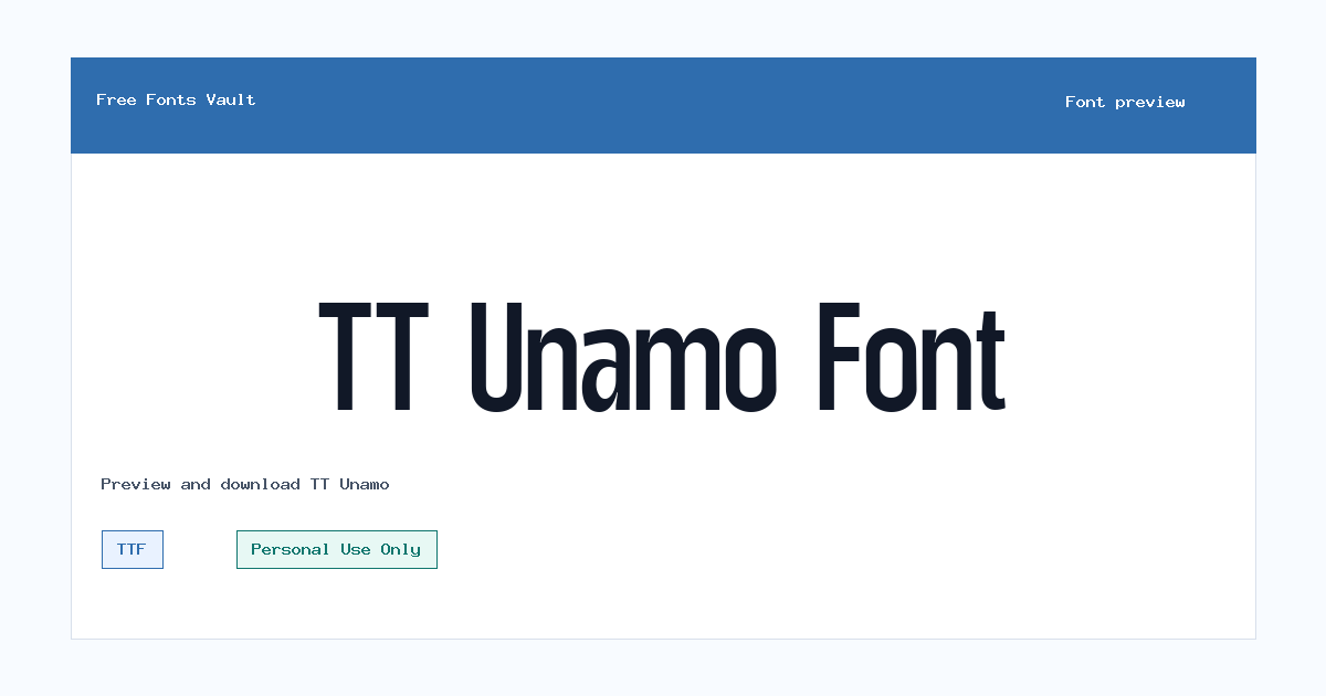 TT Unamo font preview showing the family name