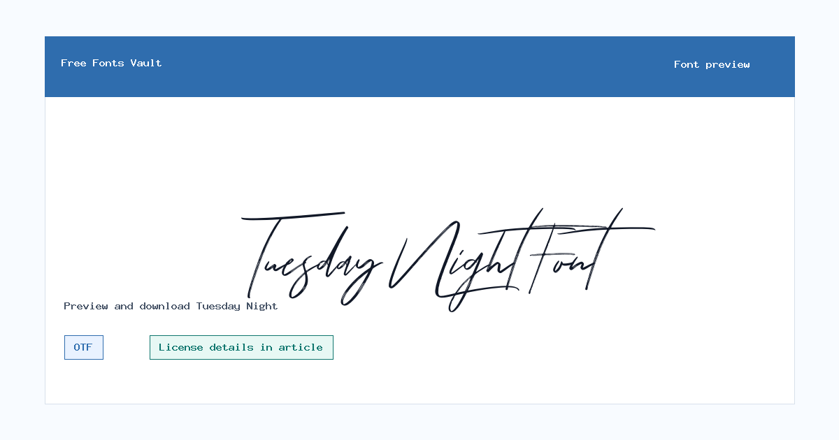 Tuesday Night font preview showing the family name