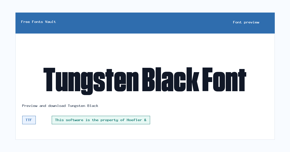 Tungsten Black font preview showing the family name