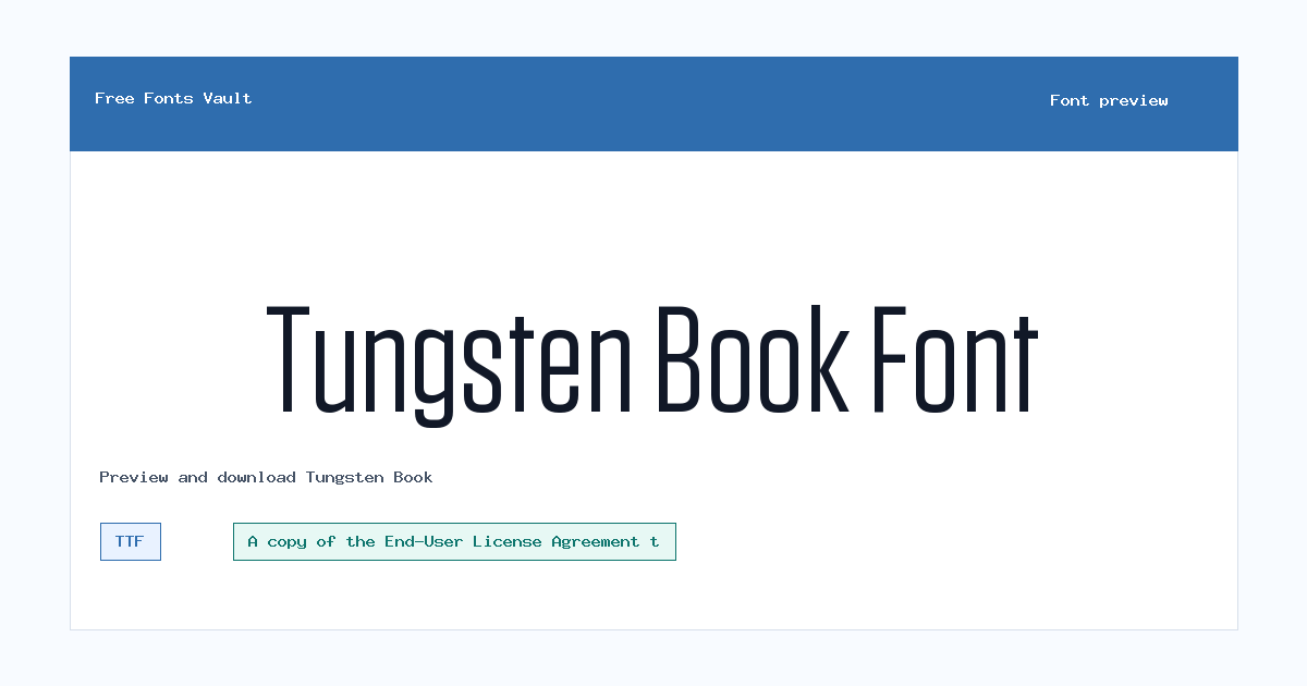 Tungsten Book font preview showing the family name