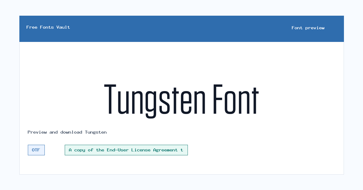 Tungsten font preview showing the family name