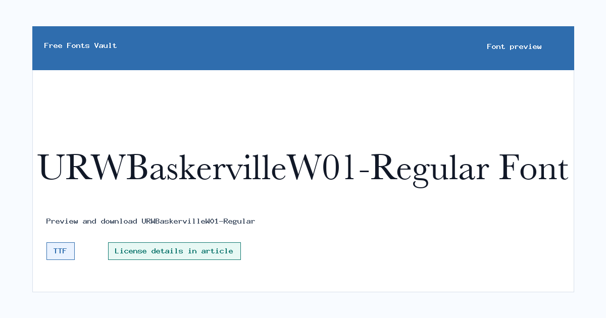 URWBaskervilleW01-Regular font preview showing the family name