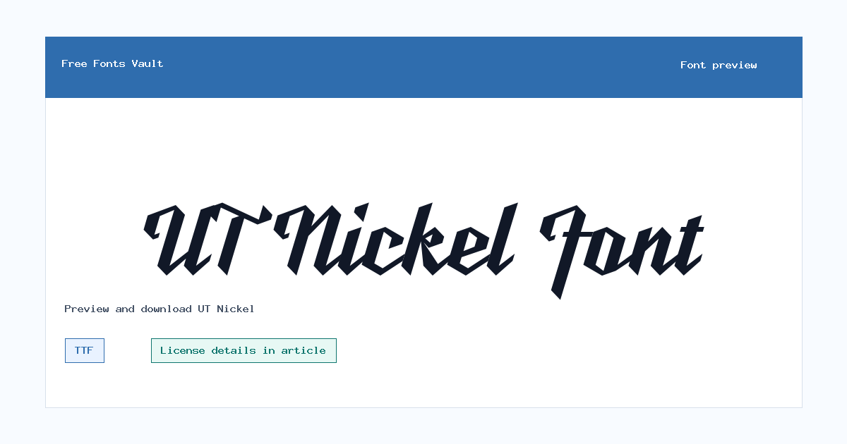 UT Nickel font preview showing the family name
