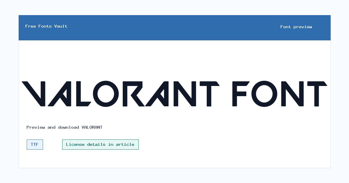 VALORANT font preview showing the family name