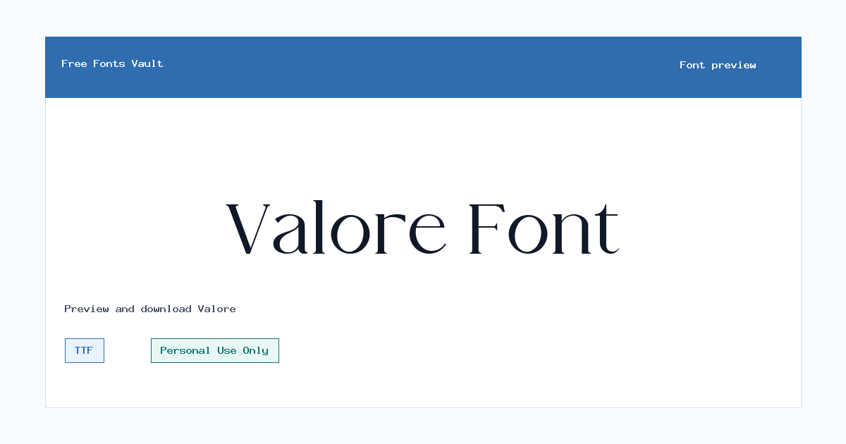 Valore font preview showing the family name