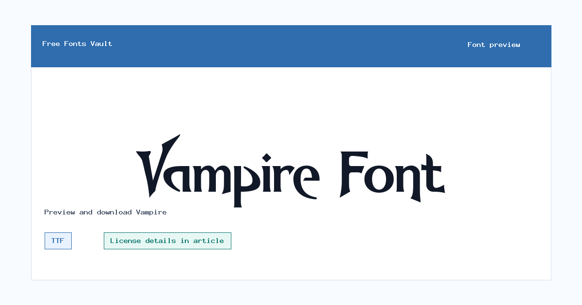 Vampire font preview showing the family name