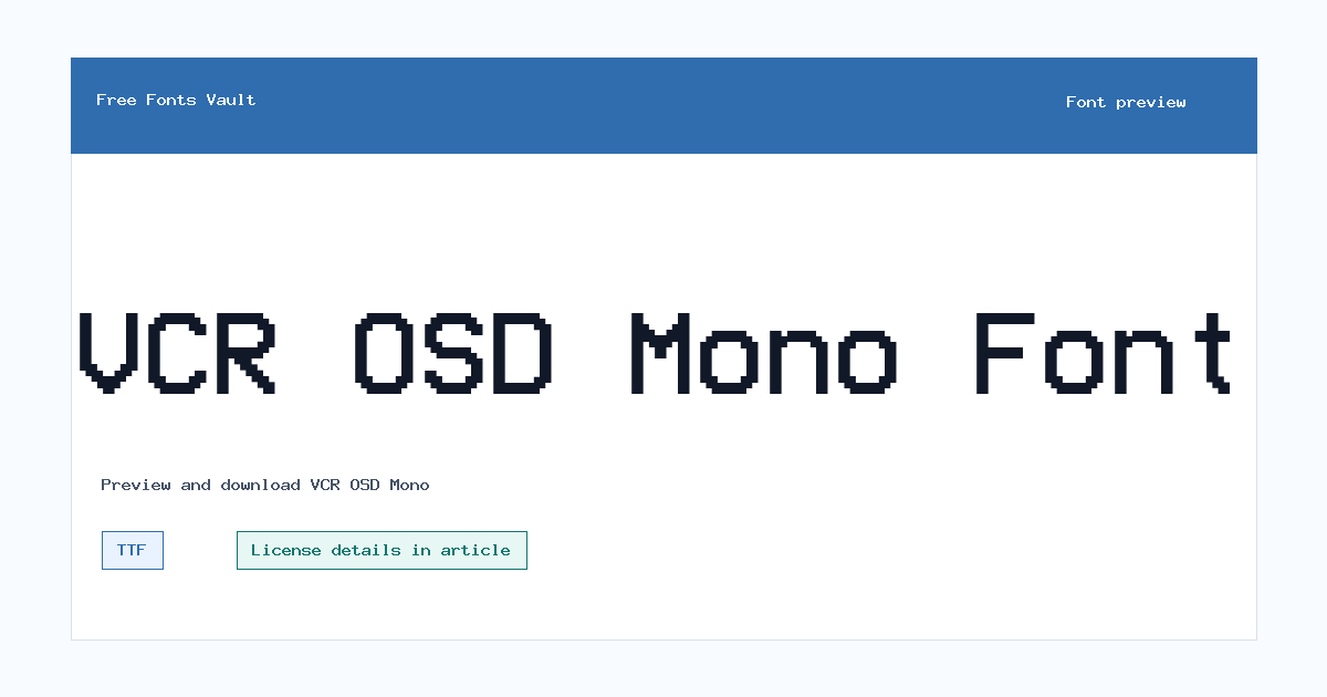 VCR OSD Mono font preview showing the family name