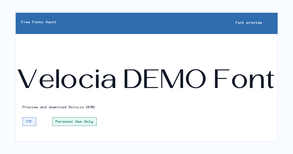 Velocia DEMO font preview showing the family name
