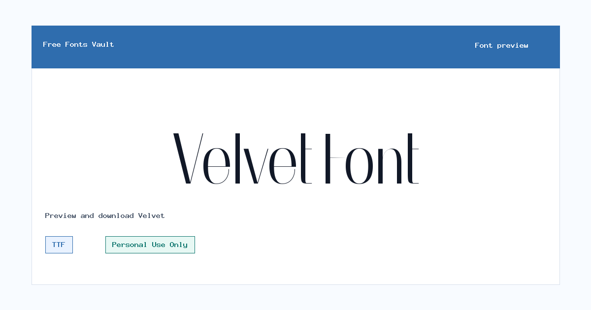 Velvet font preview showing the family name