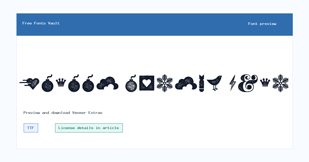Veneer Extras font preview showing the family name