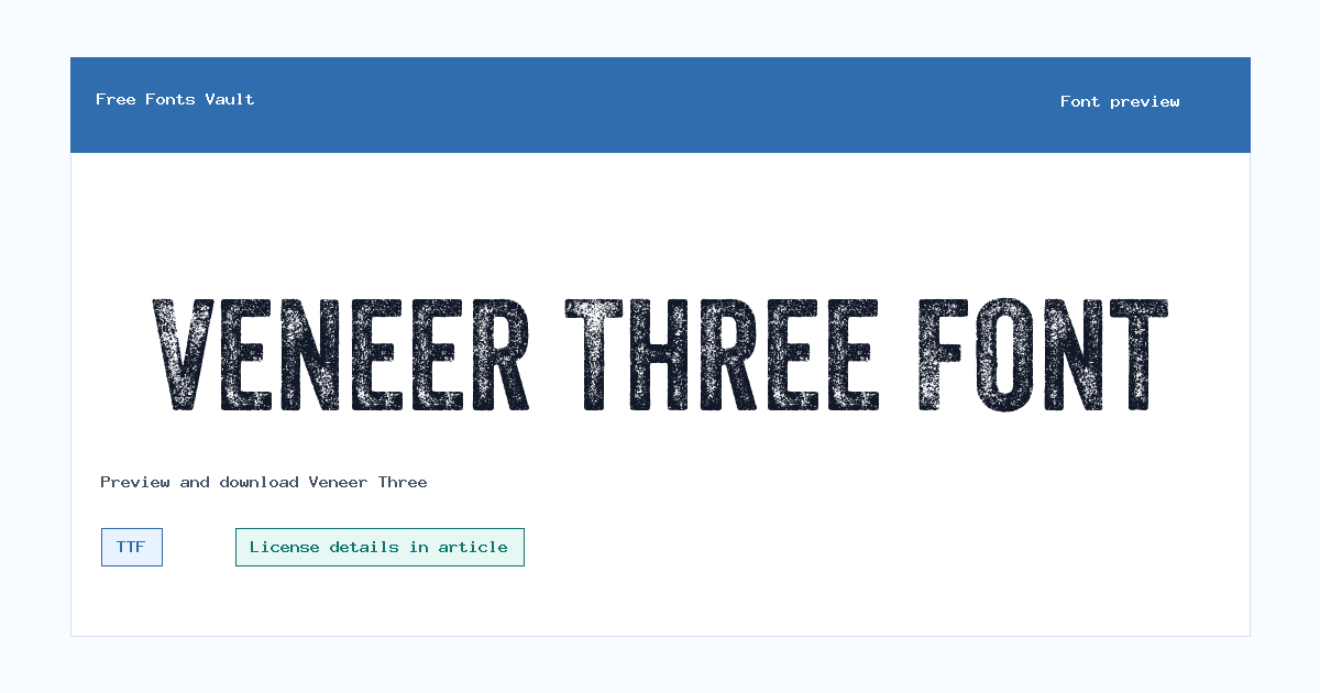 Veneer Three font preview showing the family name