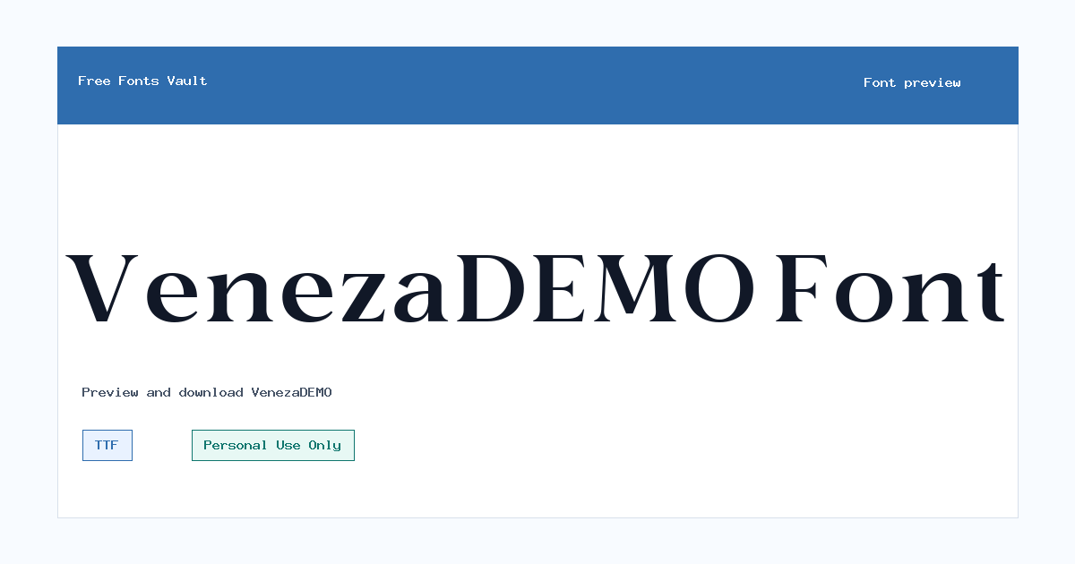 VenezaDEMO font preview showing the family name