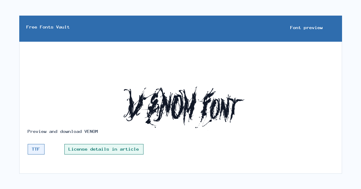 VENOM font preview showing the family name