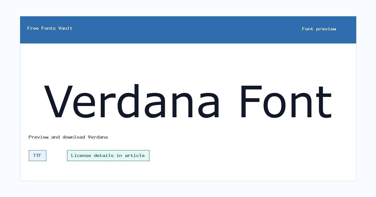 Verdana font preview showing the family name