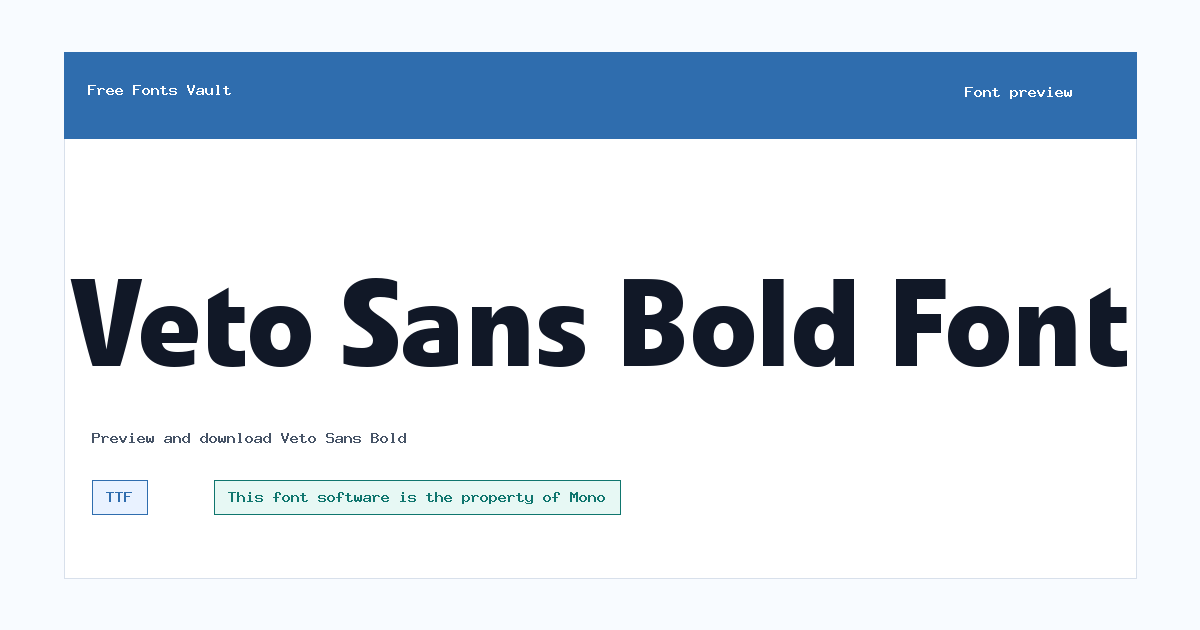 Veto Sans Bold font preview showing the family name