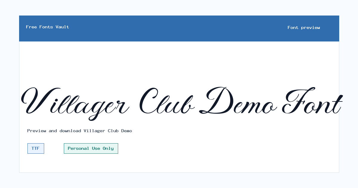 Villager Club Demo font preview showing the family name