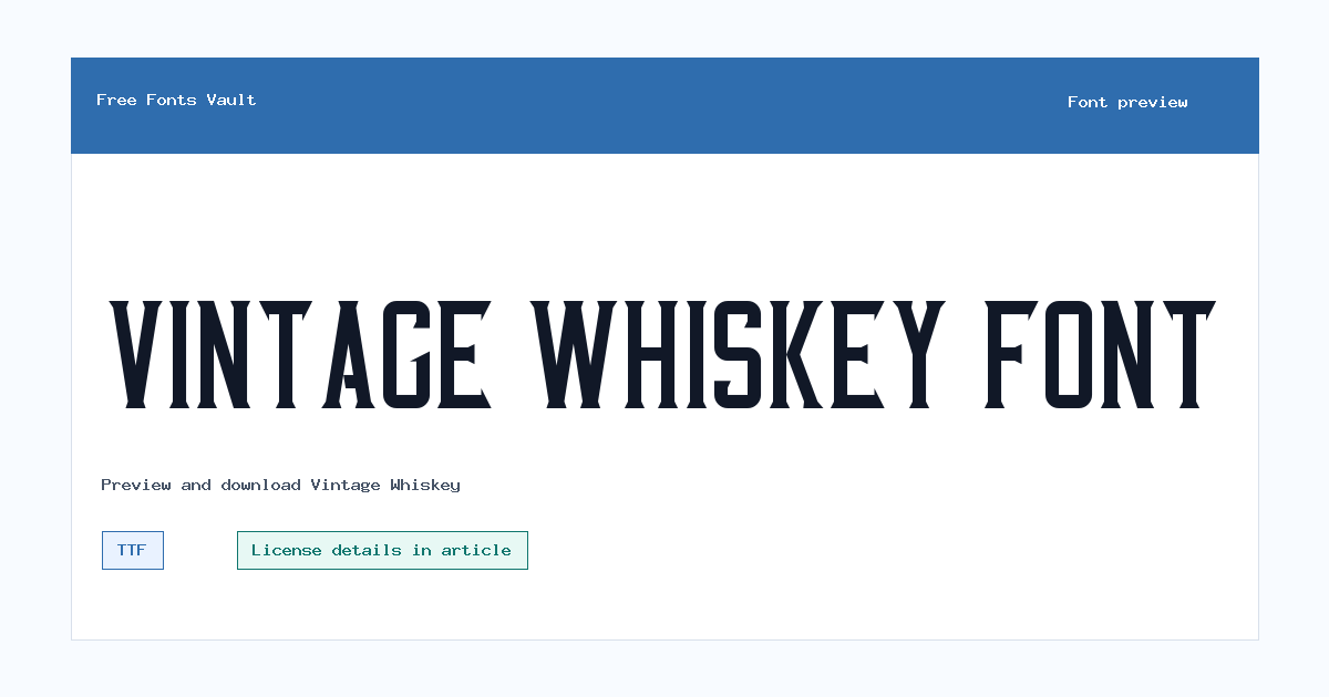 Vintage Whiskey font preview showing the family name