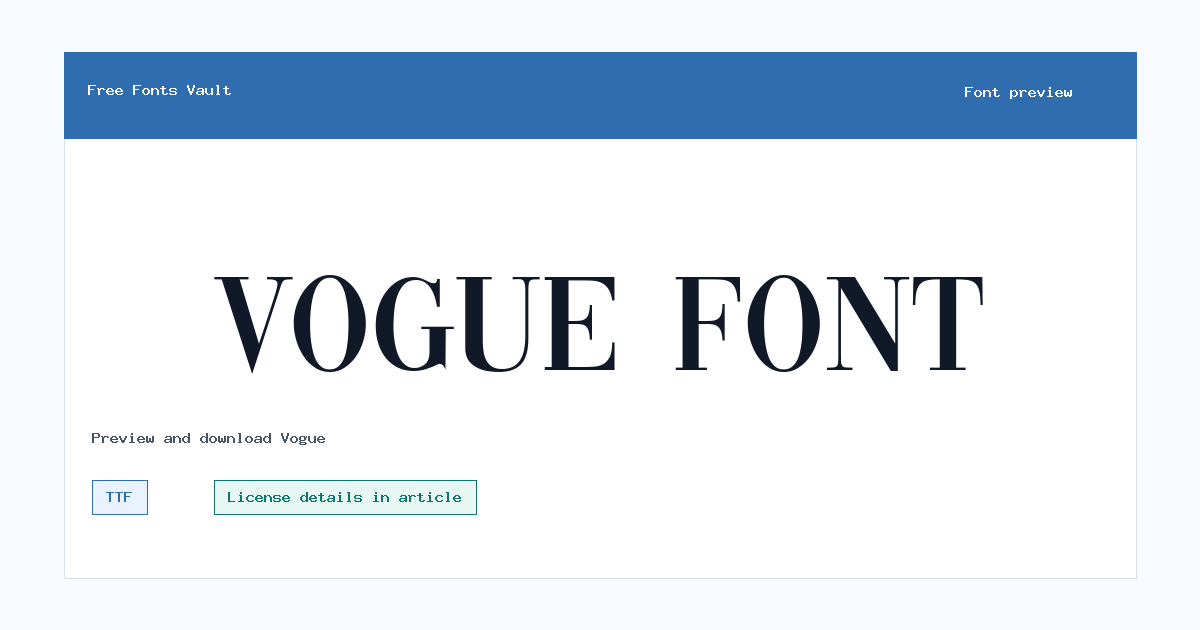 Vogue font preview showing the family name