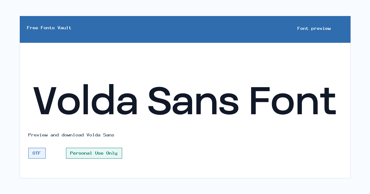 Volda Sans font preview showing the family name