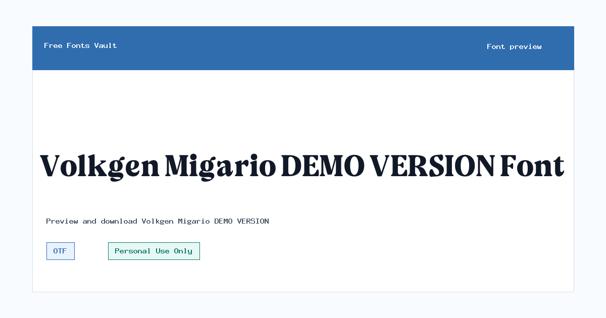 Volkgen Migario DEMO VERSION font preview showing the family name